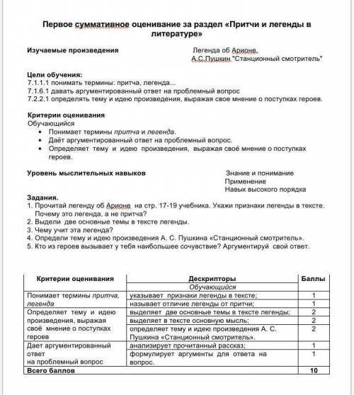 1. Прочитай легенду об Арионе на стр. 17-19 учебника. Укажи признаки легенды в тексте. Почему это ле