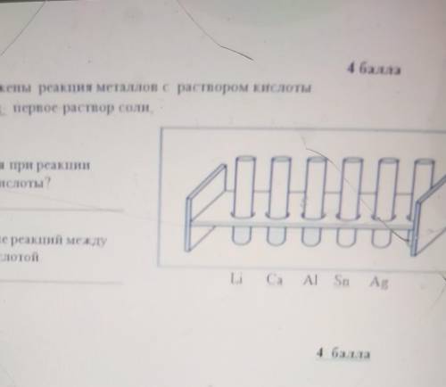 На рисунке зображены реакции металлоп с раствором кислоты Продукты реакции первое раствор солиторое