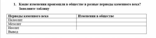 1. Какие изменения произошли в обществе в разные периоды каменного века?бжб