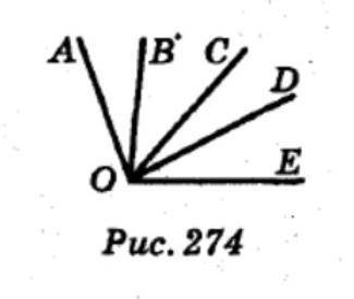 На рисунку 274 кут АОВ = куту СОD , кут АОС = куту СОЕ. Доведіть, що кут АОС = куту