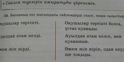 Оқушылар тәртіпті. 54. Басанның екі жағындағы сөйлемдерді оқып, өзара салыстыр.Оқушылар тәртіпті бол