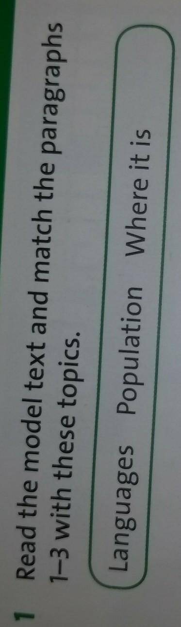 Read the model text and match the paragraphs 1–3 with these topics.Languages Population where it isП