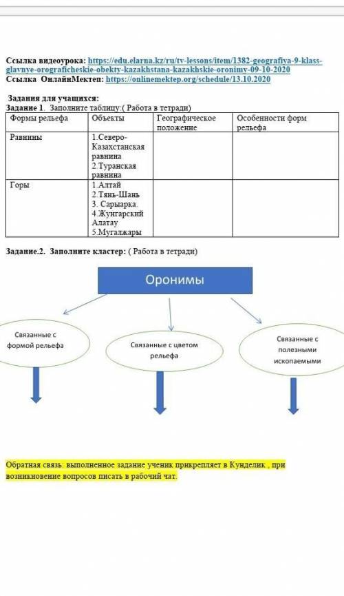 1 задание и 2 задание кластер, заполните таблицу (работа в тетради) ​