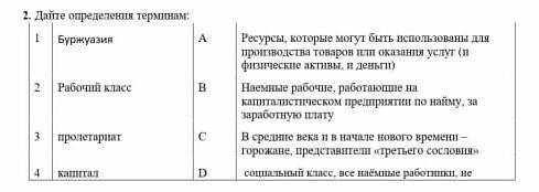 2. Дайте определения терминам: 1 Буржуазия А Ресурсы, которые могут быть использованы для производст