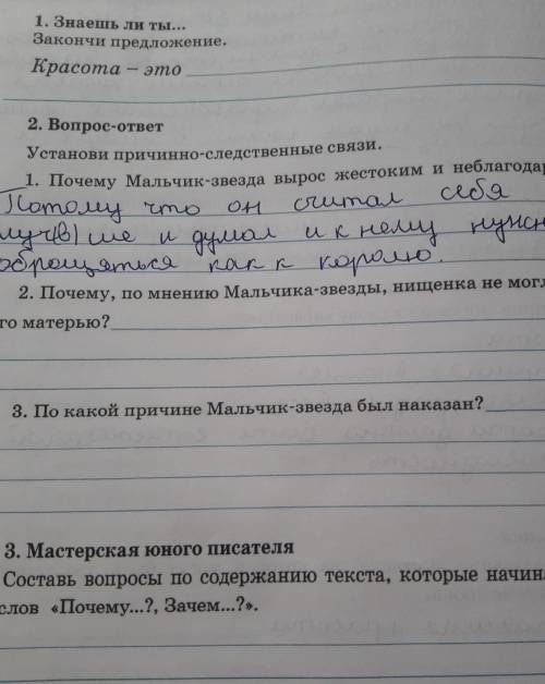 2. Почему, по мнению Мальчика-звезды, нищенка не могла бытьего матерью? 4 класс​