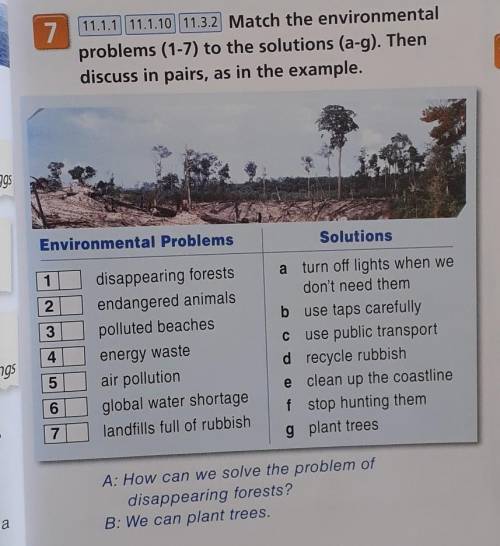 Match the environmental problems (1-7) to the solutions (a-g). Then