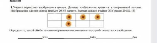 1. Ученик нарисовал изображения цветов. Данные изображения хранятся в оперативной памяти. Изображени