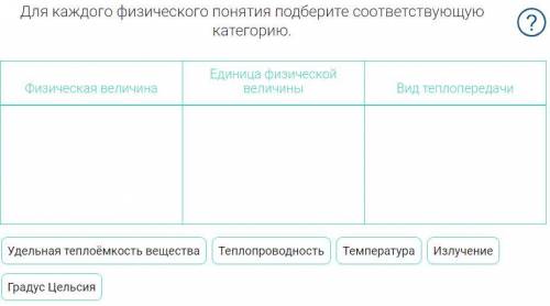 Для каждого физического понятия подберите соответствующую категорию. Физическая величина Единица физ