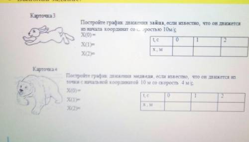 - Выполни задание: Карточка 3Постройте график движения зайца, если известно, что он Движетсяи начала