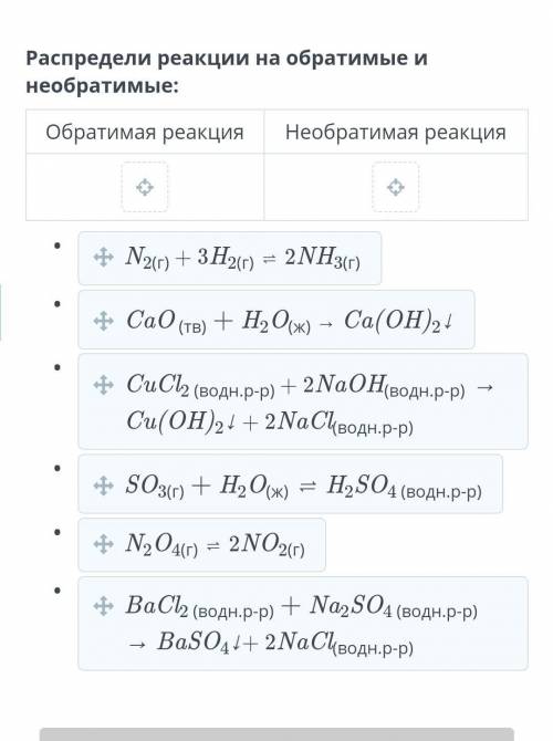 Распредели реакции на обратимые и необратимые:​