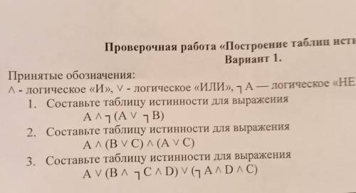 Информатика проверочная работа построение таблиц истинности