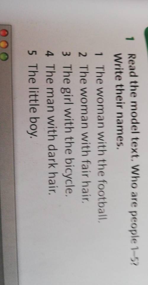 1 Read the model text. Who are people 1-5?Write their names.1 The woman with the football.2 The woma