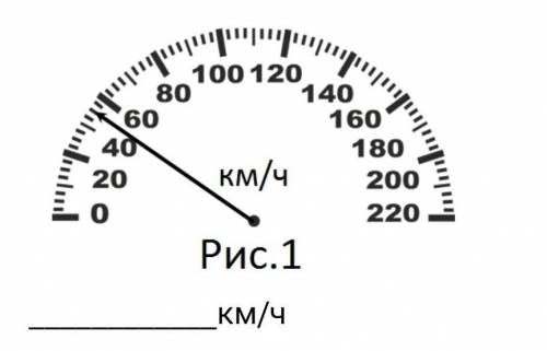 Определите цену деления спидометра и Определите куда падает стрелка спидометра.