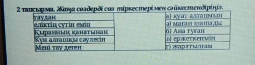 2 тапсырма. Жаңа сөздерді сөз тіркестерімен сәйкестендіріңіз. а) қуат алганмынerikTİH Cyrih entinal