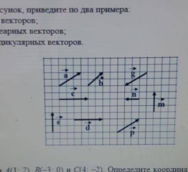 Используя рисунок приведите по два примера а) равных векторовb) коллинсарных векторовс)перпендикуляр