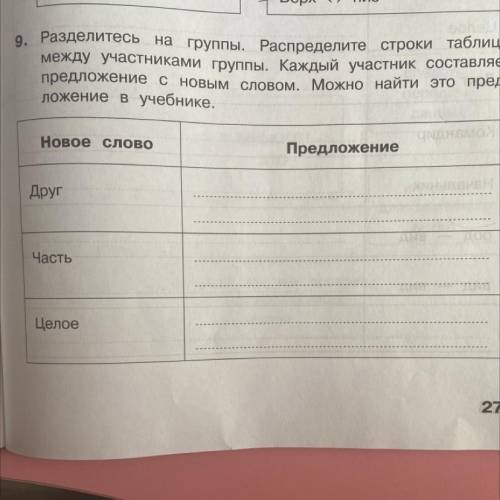 9. Разделитесь на группы. Распределите строки таблицы между участниками группы. Каждый участник сост