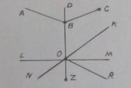 Укажите название следующих элементов на рисунке (прямая,луч, отрезок) BA__ LM BC NK ZD OB OR
