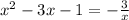 {x}^{2} - 3x - 1 = - \frac{3}{x}