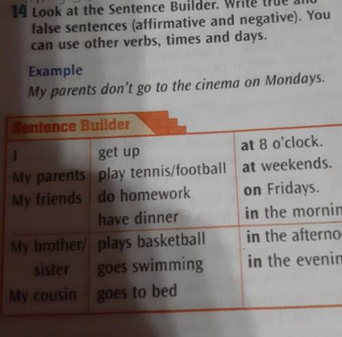 14 Look at the Sentence Builder. Write true and false sentences (affirmative and negative). Youcan u