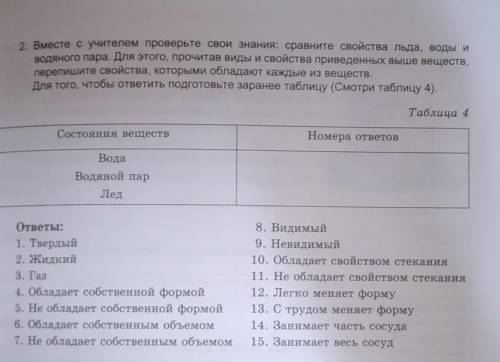 2. Вместе с учителем проверьте свои знания: сравните свойства льда, воды и водяного пара. Для этого,