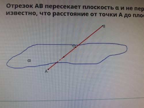 Отрезок АВ пересекает плоскость а и не перпендикулярен а. Точка О- середине отрезка АВ. Найдите расс