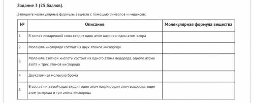 Запишите молекулярные формулы веществ с символов и индексов: № Описание Молекулярная формула веществ