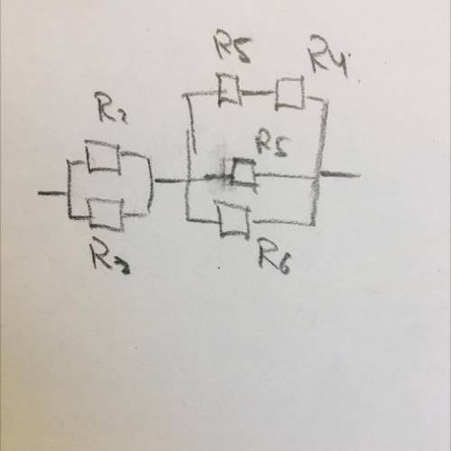 R1=1,5Ом R2=2Ом R3=3 Ом R4=2,5Ом R5=4,5Ом R6=4Ом Uобщ=30В Найти: I1;I2;I3;I4;I5;I6 U1;U2;U3;U4;U5;U