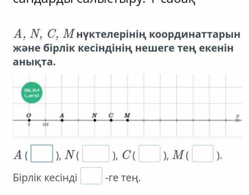 A, N, C, M нүктелерінің координаттарын және бірлік кесіндінің нешеге тең екенін анықта