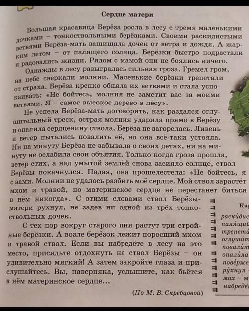 1)назовите героев сказки 2)От чего Берёза-мать защищала своих дочерей?3)что случилось Берёзой-матерь