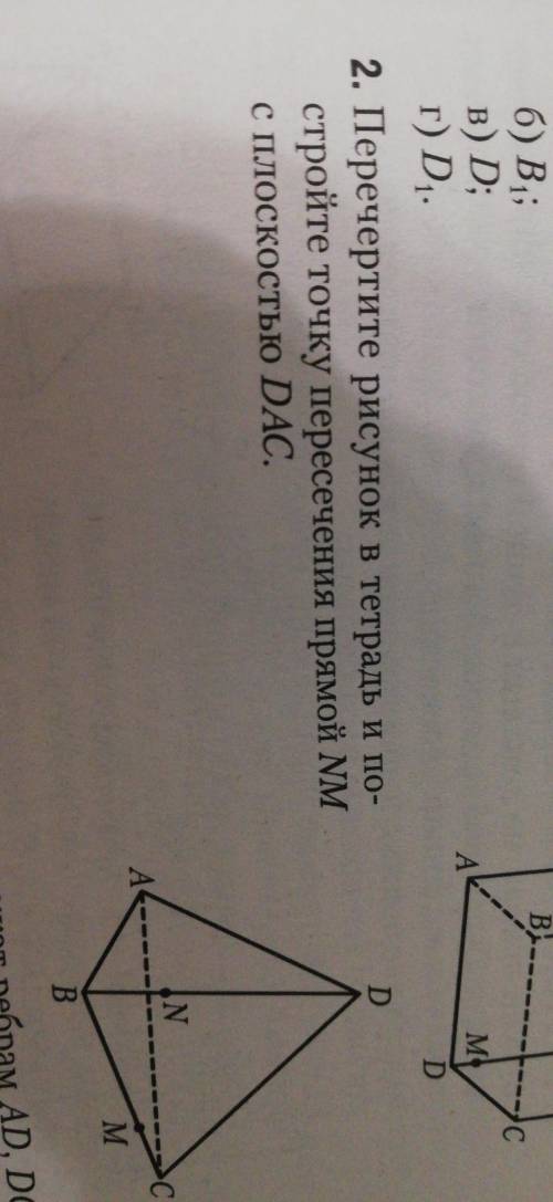 перечертите рисунок в тетрадь и остройте точку пересечения прямой MN с плоскостью