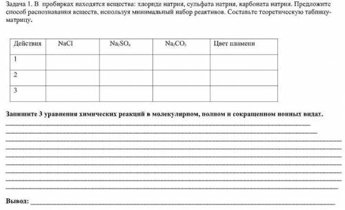 В пробирках находятся вещества: хлорида натрия, сульфата натрия, карбоната натрия. Предложите распоз