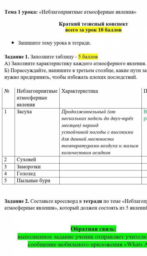 Заполните характеристику каждого атмосферного явления​