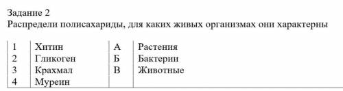 Задание 2 Распредели полисахариды, для каких живых организмах они характерны 1 Хитин А Растения 2 Гл