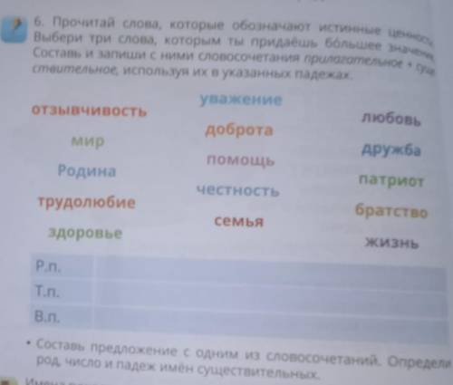 Прочитай слова которые обозначают истинные ценности.Выбери три слова которым ты придаёшь больше знач