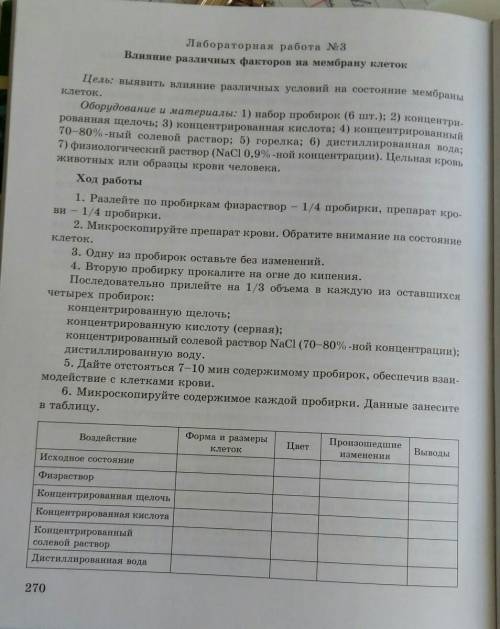 Заполните таблицу лабораторная работа номер 3 влияние различных факторов на мембрану клеток ​