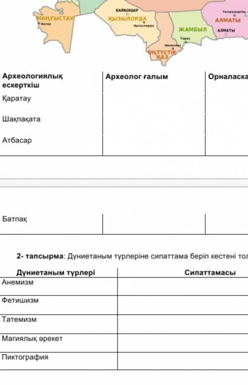 Картаны пайдалана отырып,кестені толтыр​