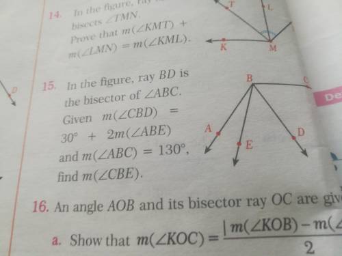На рисунке луч BD - это биссектриса треугольника ABC. Учитывая m (/_ CBD) 30 ° + 2m (АBE) и m (/_ABC