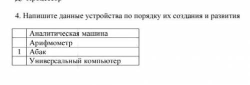 Напишите данные устройства по порядку их создания и развития Аналитическая машина Арифмометр Абак Ун