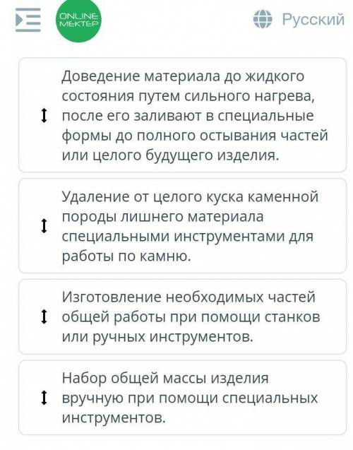 Расположи описание техники выполнения скульптурных произведений в соответствии с очередностью ее наз