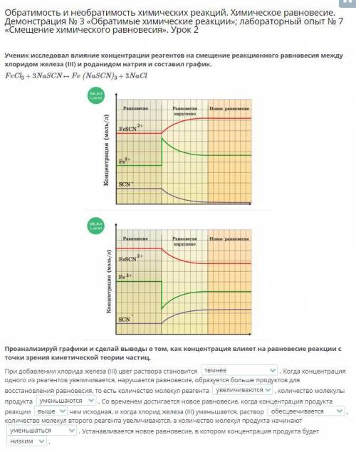 Ученик исследовал влияние концентрации реагентов на смещение реакционного равновесия между хлоридом