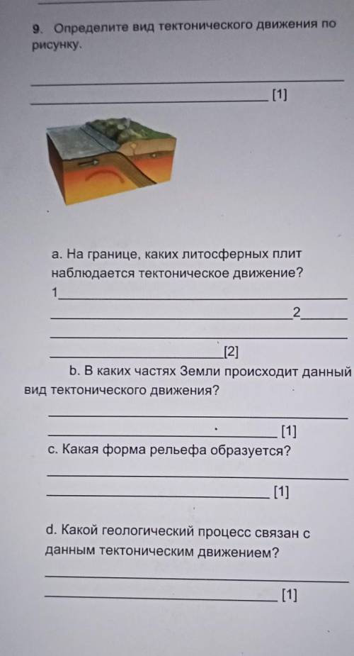 9. Определите вид тектонического движения порисунку.а. На границе, каких литосферных плитнаблюдается