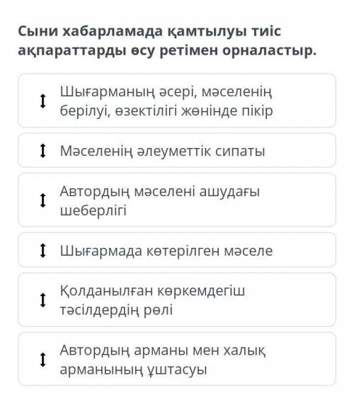 Сыни хабарламада қамтылуы тиңс ақпараттарды өсу ретімет орналастыр тініш керек болып тұр ​