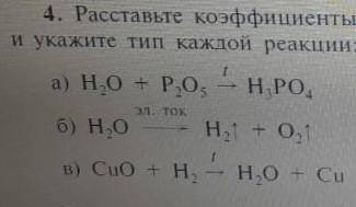 Расставьте коэффициенты в схемах химических реакций и укажите тип каждой реакции