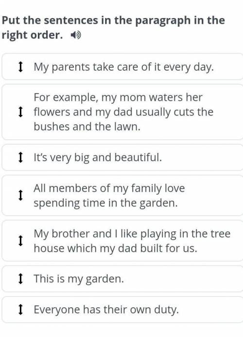 Put the sentences in the paragraph in the right order. My parents take care of it every day.For exam