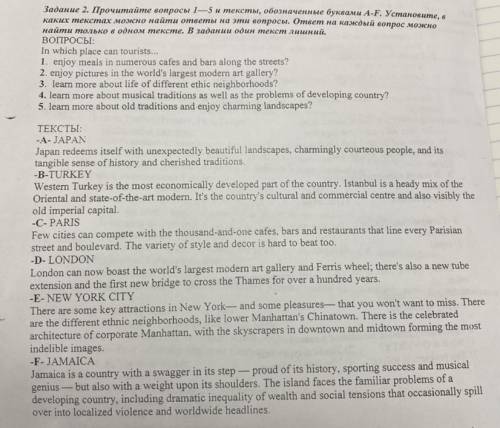 Прочитайте вопросы 1-5 и тексты, обозначенные буквами A-F. Установите,в каких текстах можно найти от