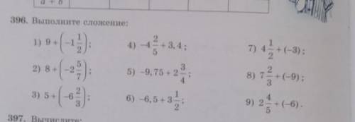 396. Выполните сложение: 1) + (-) :24) -4 - + 3, 4:57) 4; (-3);8) 7+ (-9);2) 8+ -235) -9, 75 +2°;33)