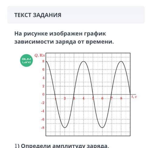 1) Определи амплитуду заряда, протекающего в контуре. Qm = ... Кл 2) Определи период колебаний. T =