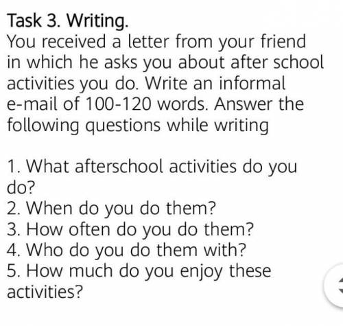 You received a letter from your friend in which he asks you about after school activities you do. Wr