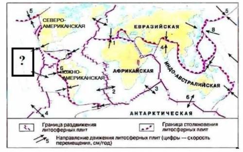 A)По картосхеме установите, какая литосферная плита обозначена знаком вопроса b) Назовите процесс, п