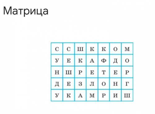 9. Найди в матрице шесть слов, отражающих повседневную жизнь европейских стран XVIII в. Будь внимате